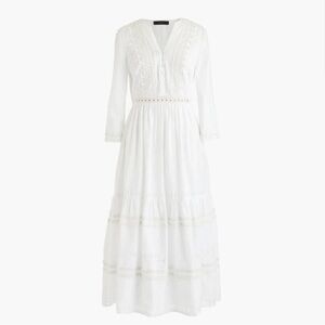 J. Crew Tiered Eyelet Prairie Dress, White, Size 2